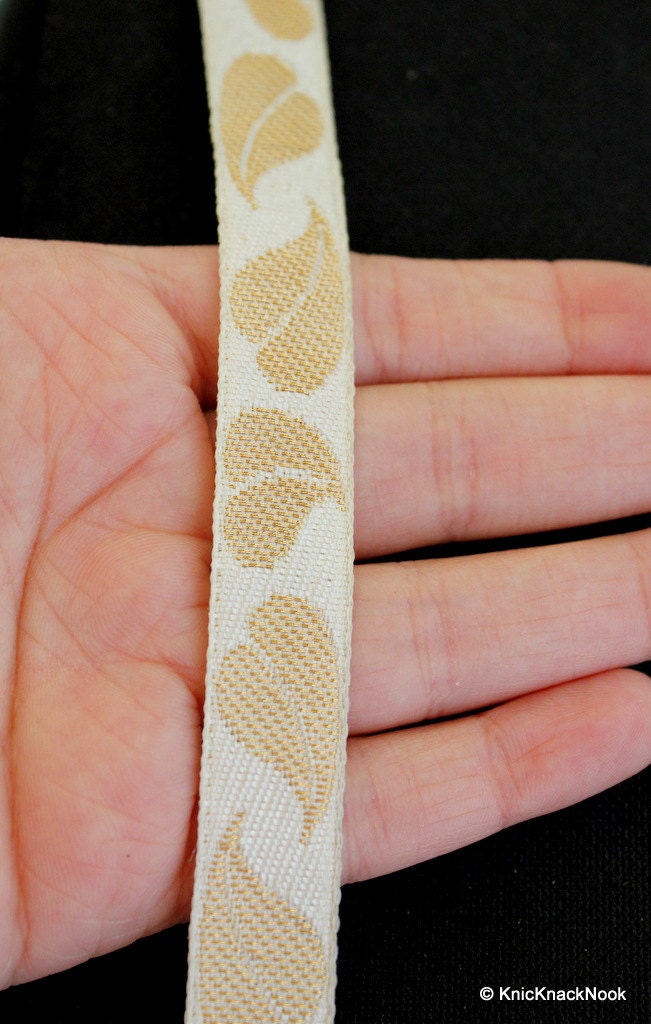 Beige And Gold Embroidery Lace Trim, Approx. 16mm Wide