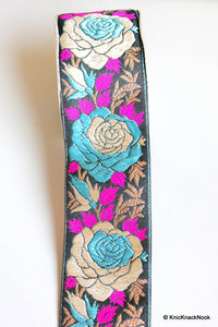 Thumbnail for Black Fabric Lace With Rose Floral Design, Pink, Blue