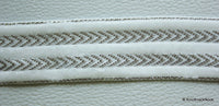 Thumbnail for 9 Yards White Fabric Lace Trim With Shining Silver Embroidery, Approx. 21 mm wide, Wholesale Trim