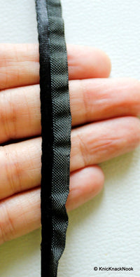 Thumbnail for Wholesale Black Lace Trim With Shining Black Piping, Approx. 11 mm wide, Piping Trim