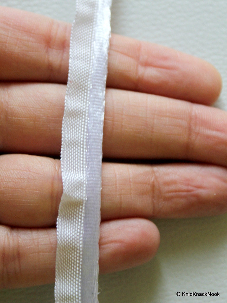 White Lace Trim With Shining White Piping, Approx. 11 mm wide