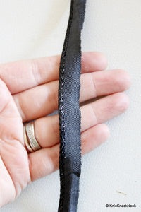 Thumbnail for Wholesale Black Lace Trim With Shining Black Piping, Approx. 14 mm wide