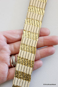 Thumbnail for Wholesale Faux Leather Trim Lace With Light Brown Embroidery And Gold Glitter, Approx 28 mm Wide Belt Trim Craft Decorative Trimming 9 Yards