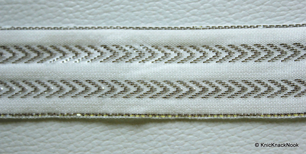 9 Yards White Fabric Lace Trim With Shining Silver Embroidery, Approx. 21 mm wide, Wholesale Trim