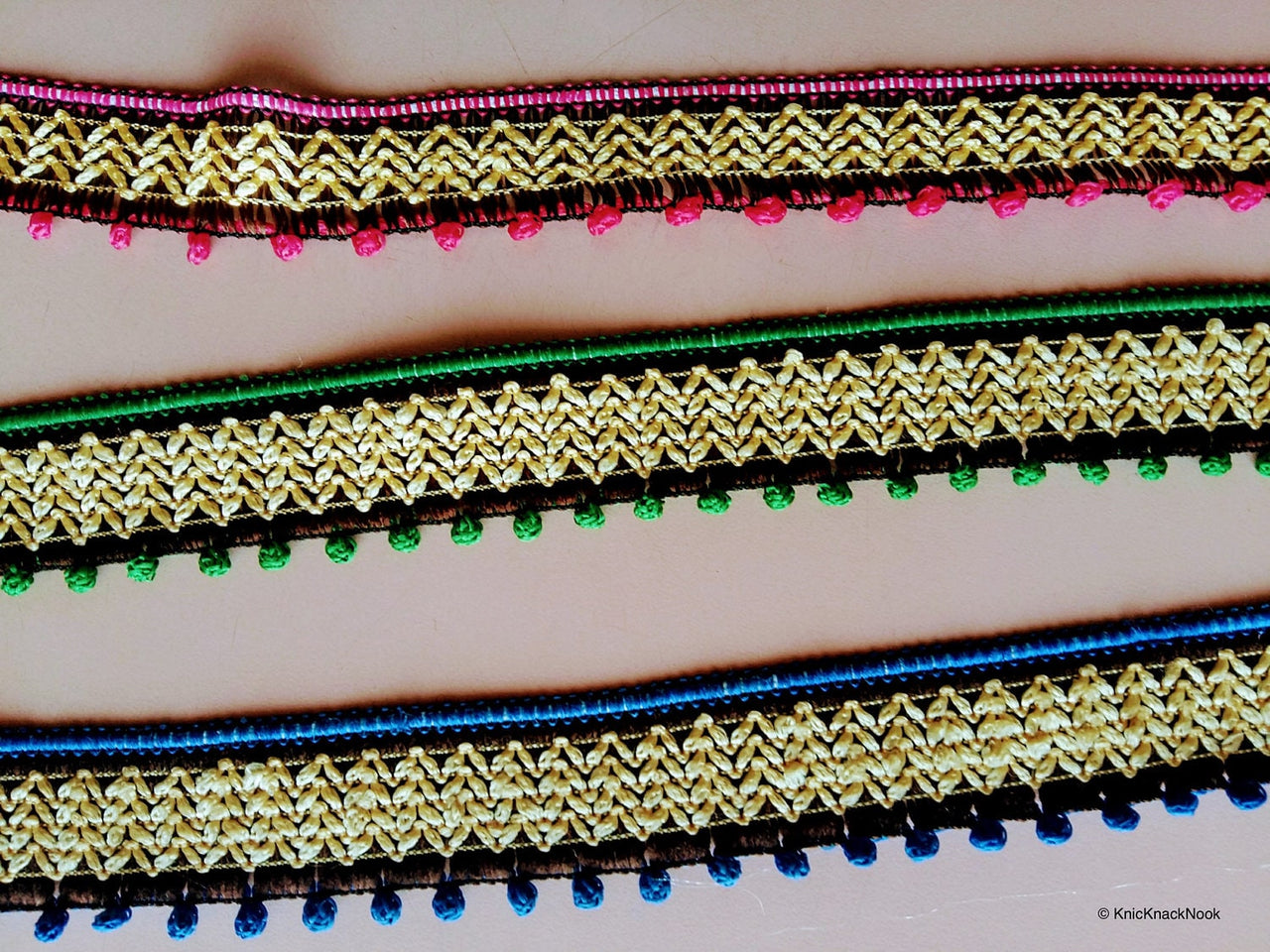 Wholesale Blue / Green / Pink, Beige And Black Embroidery One Yard Lace Trim 22mm Wide