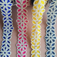 Thumbnail for Fuchsia / Royal Blue / Yellow / Navy Blue Trim With White Piping, Approx. 38mm  - 200317L153/54/55/56