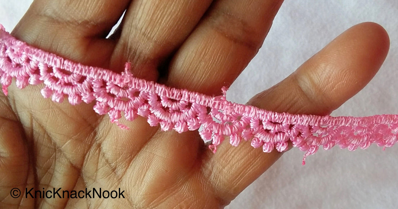 Pink Scallop Embroidery, Crochet (Cotton) One Yard Lace Trims 10mm Wide - 200317L66