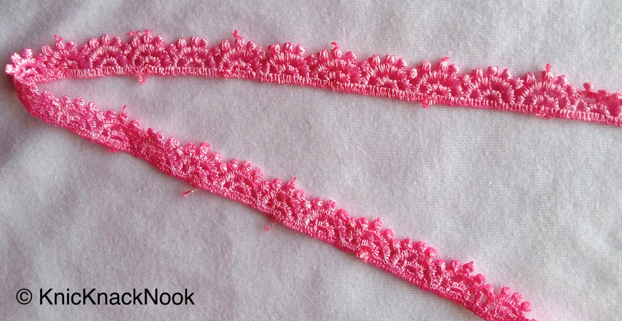 Pink Scallop Embroidery, Crochet (Cotton) One Yard Lace Trims 10mm Wide - 200317L66