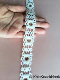 Thumbnail for Wholesale White Embroidered Belt Cotton Trim, White Trim, Approx. 25mm wide