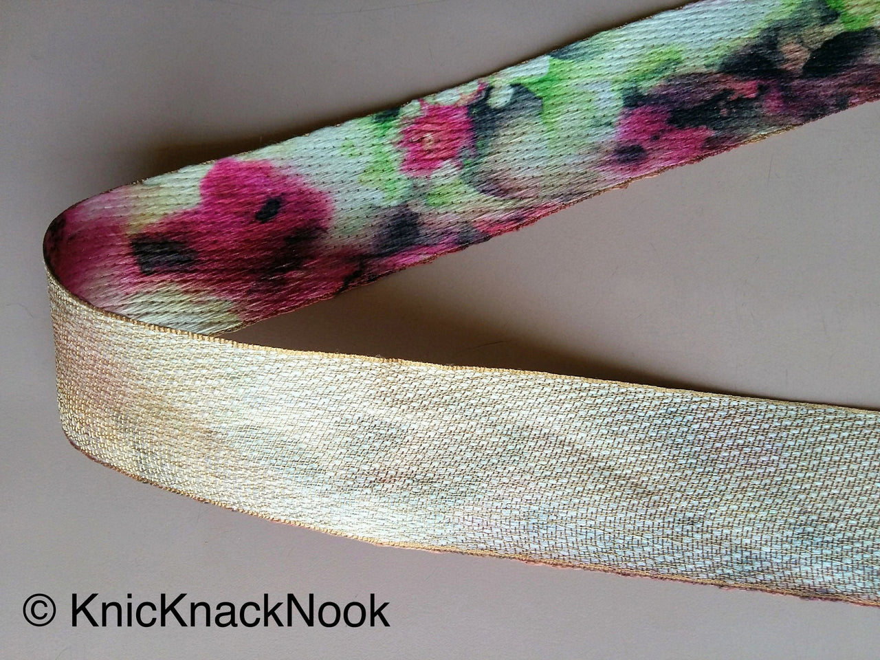 Wholesale Beige, Pink, Green and Brown Print Floral Fabric Trim