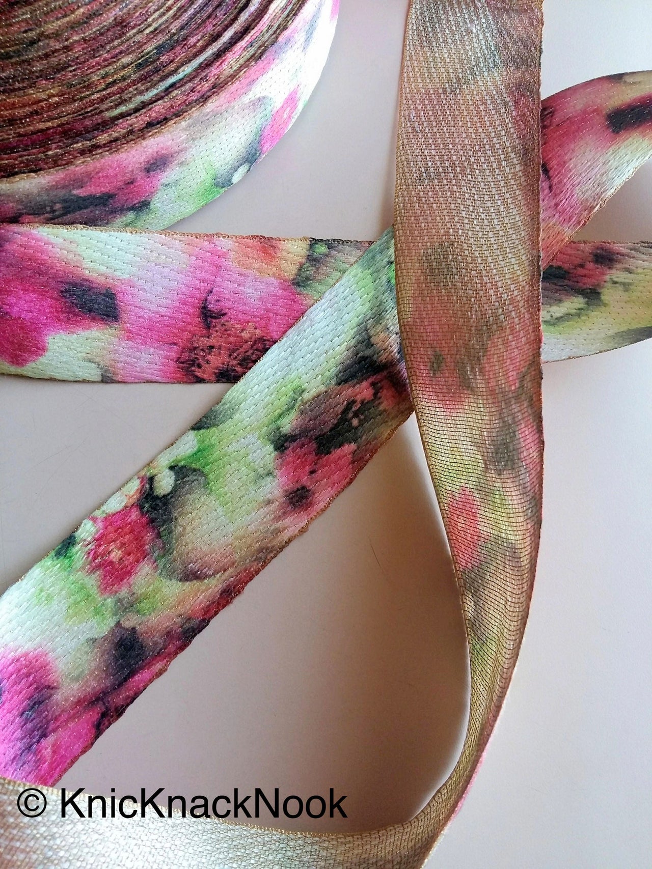 Wholesale Beige, Pink, Green and Brown Print Floral Fabric Trim