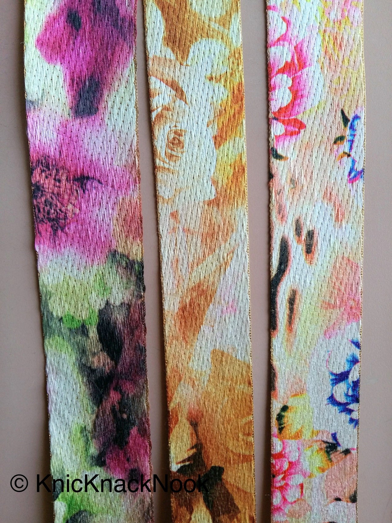 Wholesale Beige, Pink, Green and Brown Print Floral Fabric Trim