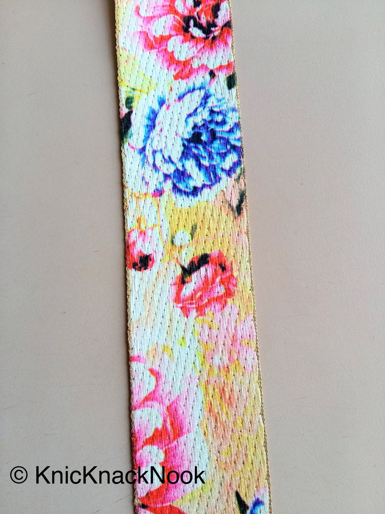 Wholesale Beige, Pink, Blue and Brown Print Floral Fabric Trim