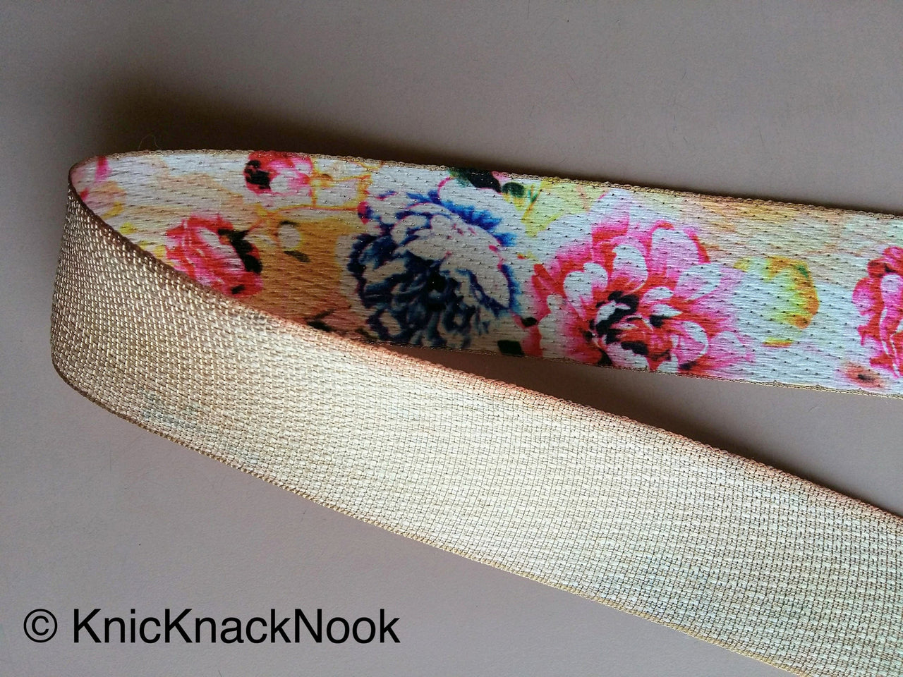 Wholesale Beige, Pink, Blue and Brown Print Floral Fabric Trim