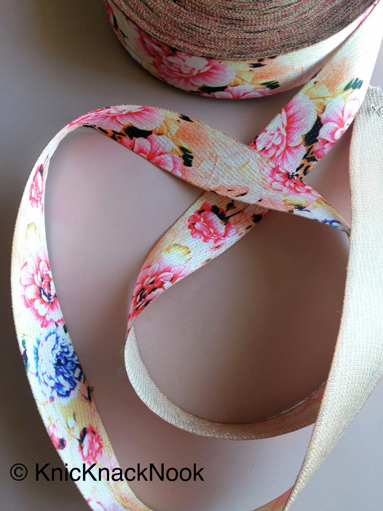 Wholesale Beige, Pink, Blue and Brown Print Floral Fabric Trim