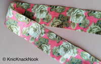 Thumbnail for Wholesale Coral Pink And Green Bhagalpuri Silk Fabric Trim Floral Designs, Approx. 40mm - 200317L28