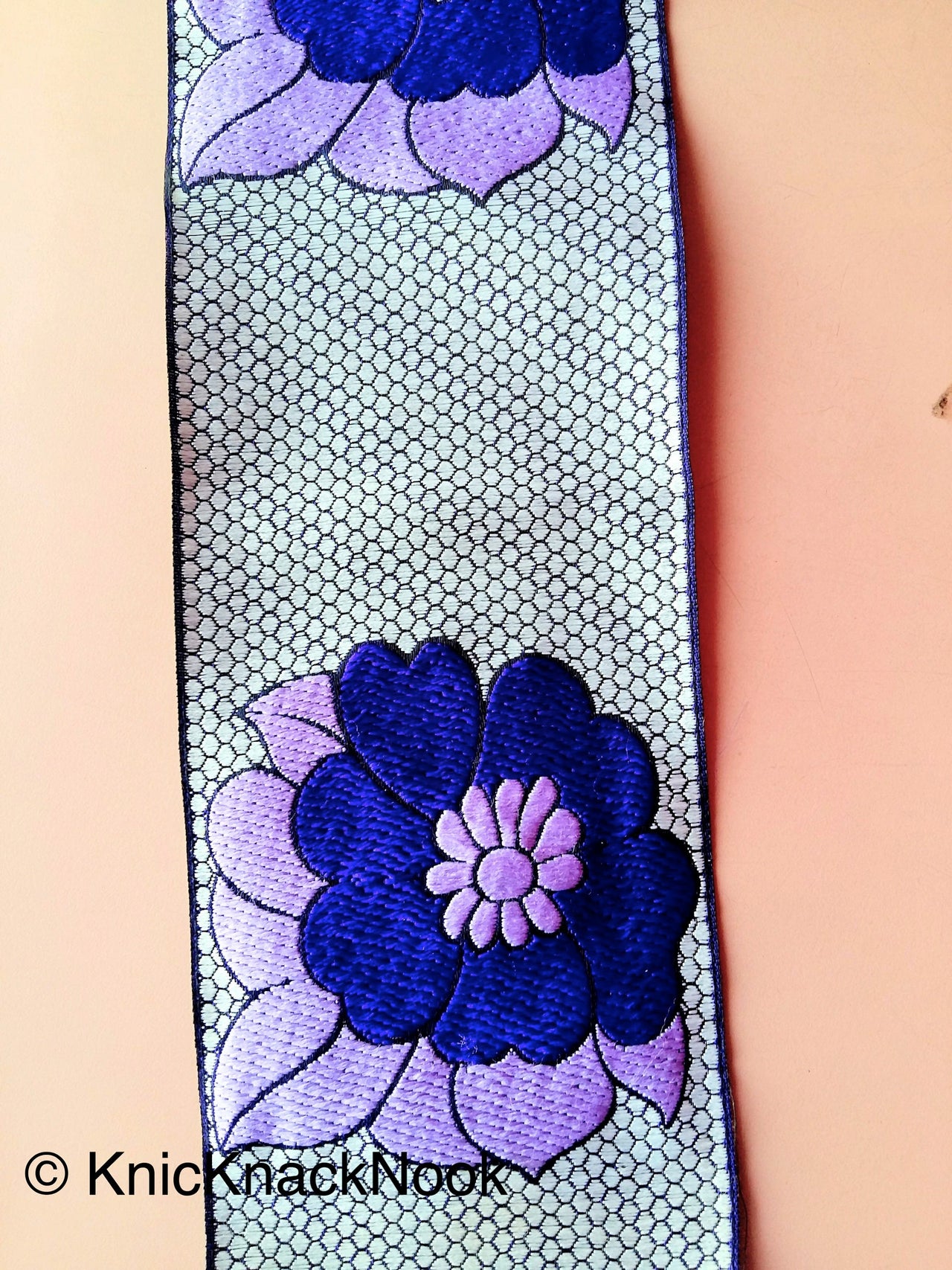 Embroidered Trim With Off White, Yellow And Green / Blue And Lilac Floral Embroidery, Approx. 10cm Wide - 200317L90/91