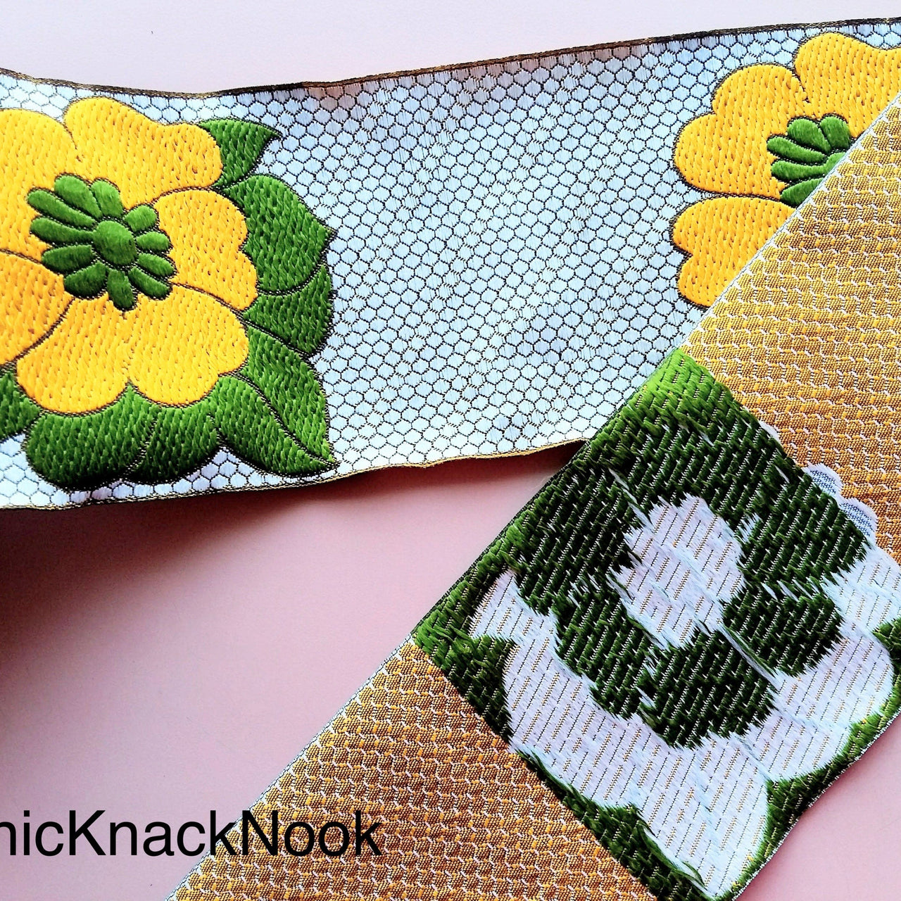 Embroidered Trim With Off White, Yellow And Green / Blue And Lilac Floral Embroidery, Approx. 10cm Wide - 200317L90/91