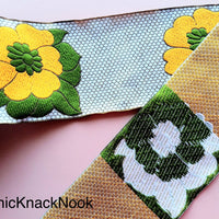 Thumbnail for Embroidered Trim With Off White, Yellow And Green / Blue And Lilac Floral Embroidery, Approx. 10cm Wide - 200317L90/91