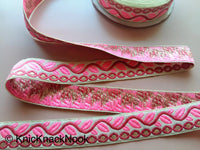 Thumbnail for Wholesale Beige Trim With Pink And Gold Leaves On Vine Weave Jacquard Trim, Approx. 30mm Wide Trim by 9 Yards, Indian Border Craft Ribbon