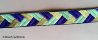 Thumbnail for Wholesale Purple / Fuchsia Pink, Green And Gold Embroidered Trim, Geometric Pattern