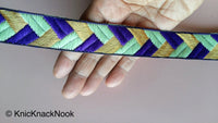 Thumbnail for Wholesale Purple / Fuchsia Pink, Green And Gold Embroidered Trim, Geometric Pattern