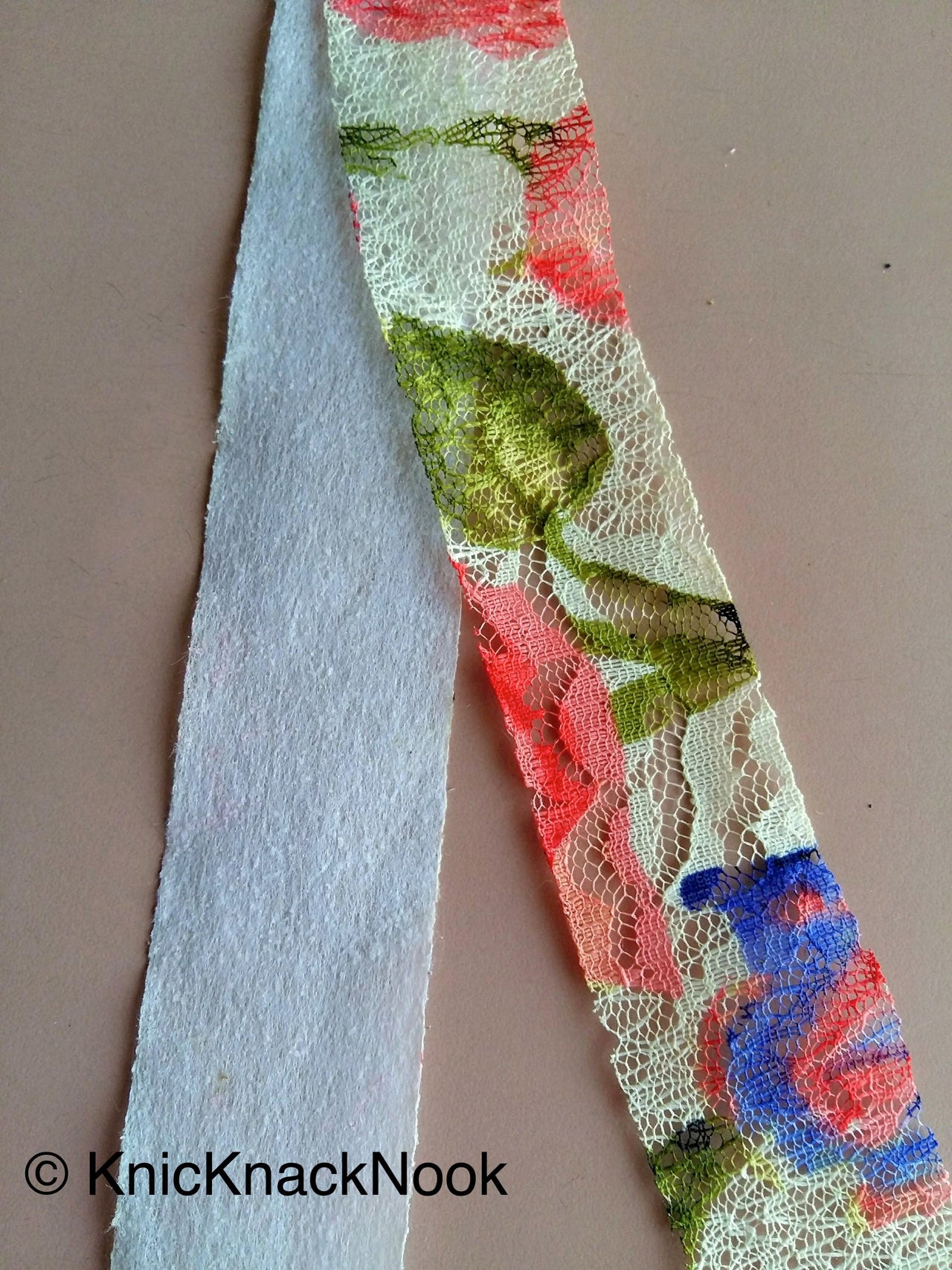 Wholesale Beige, Red, Green And Blue Floral Net Lace Trim Ribbon 30mm wide - 200317L24