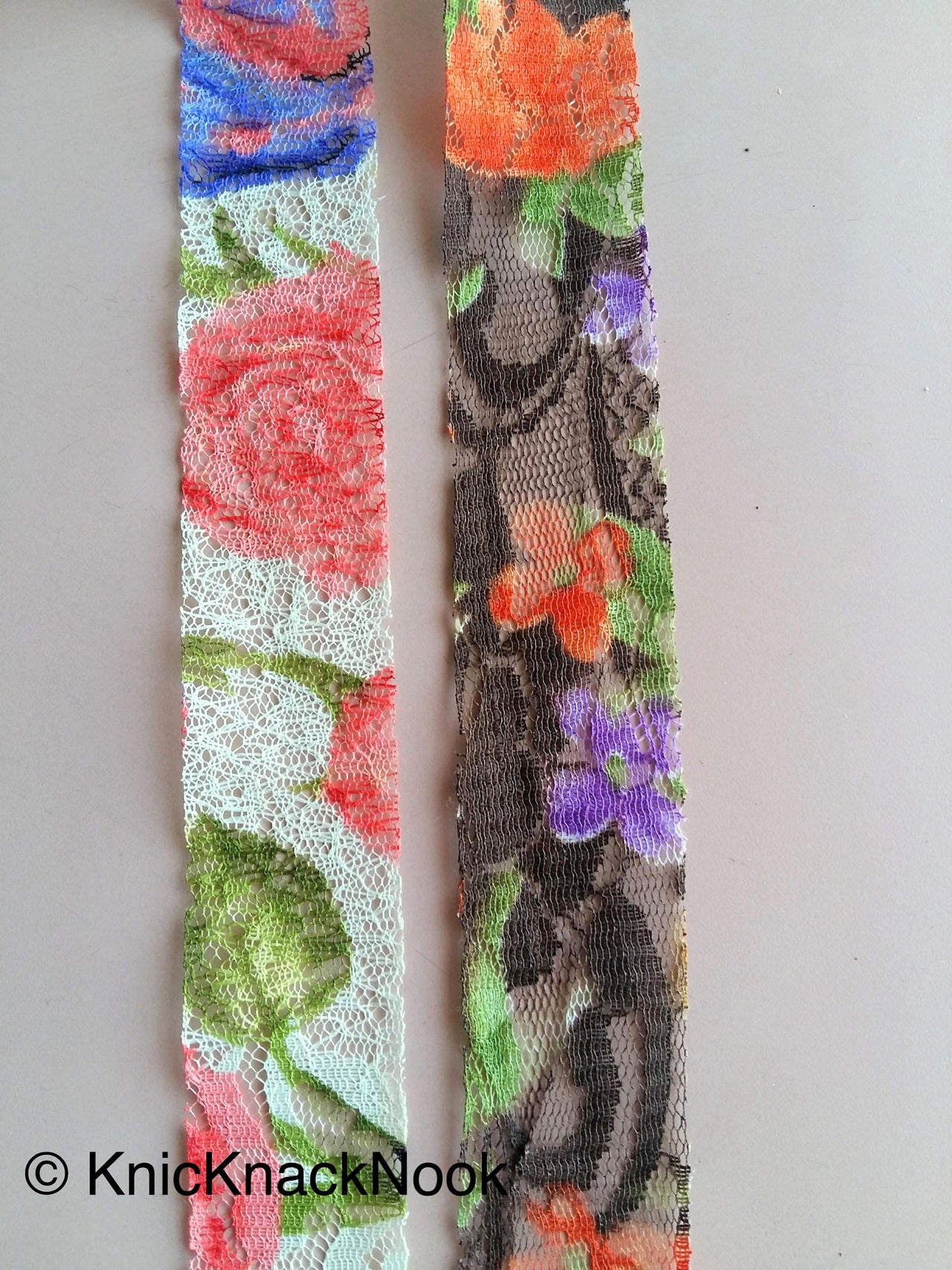 Wholesale Beige, Red, Green And Blue Floral Net Lace Trim Ribbon 30mm wide - 200317L24