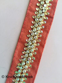 Thumbnail for Purple / Blue / Brown Fabric Trim With Silver And Gold Kundan Beads Work, Approx. 36mm Wide - 200317L526/27/28