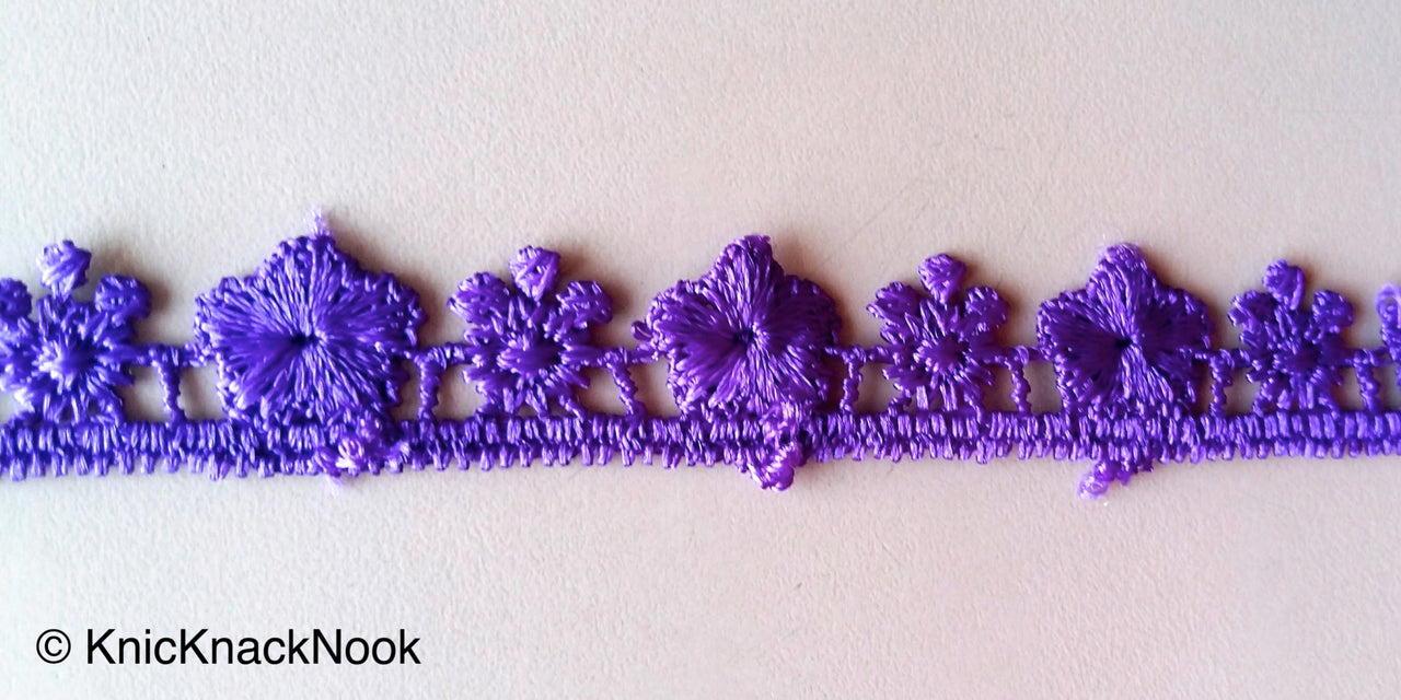 Purple / Violet / Green Embroidery, Flower Pattern, Crochet (Cotton) One Yard Lace Trims 15mm Wide - 200317L61/62/63