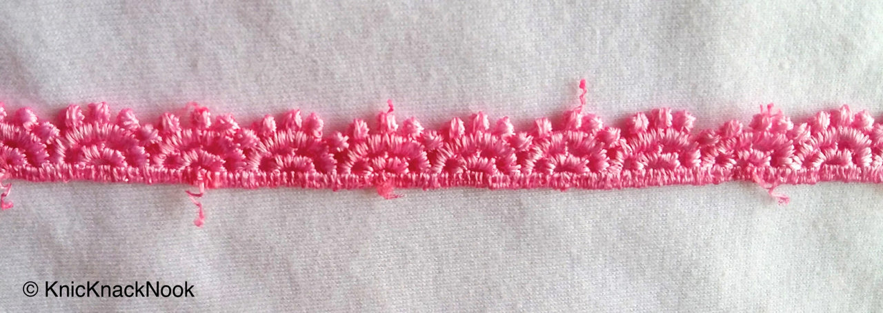 Pink Scallop Embroidery, Crochet (Cotton) One Yard Lace Trims 10mm Wide - 200317L66