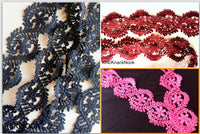 Thumbnail for Wholesale Blue Floral Embroidery Crochet (Cotton) Nine Yard Lace Trim, Approx. 55mm Wide, Navy Blue Venise Decorative Trim