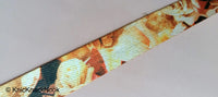 Thumbnail for Wholesale Gold and Brown Print Floral Rose Fabric Trim, Printed Trim, Approx. 40mm - 200317L21