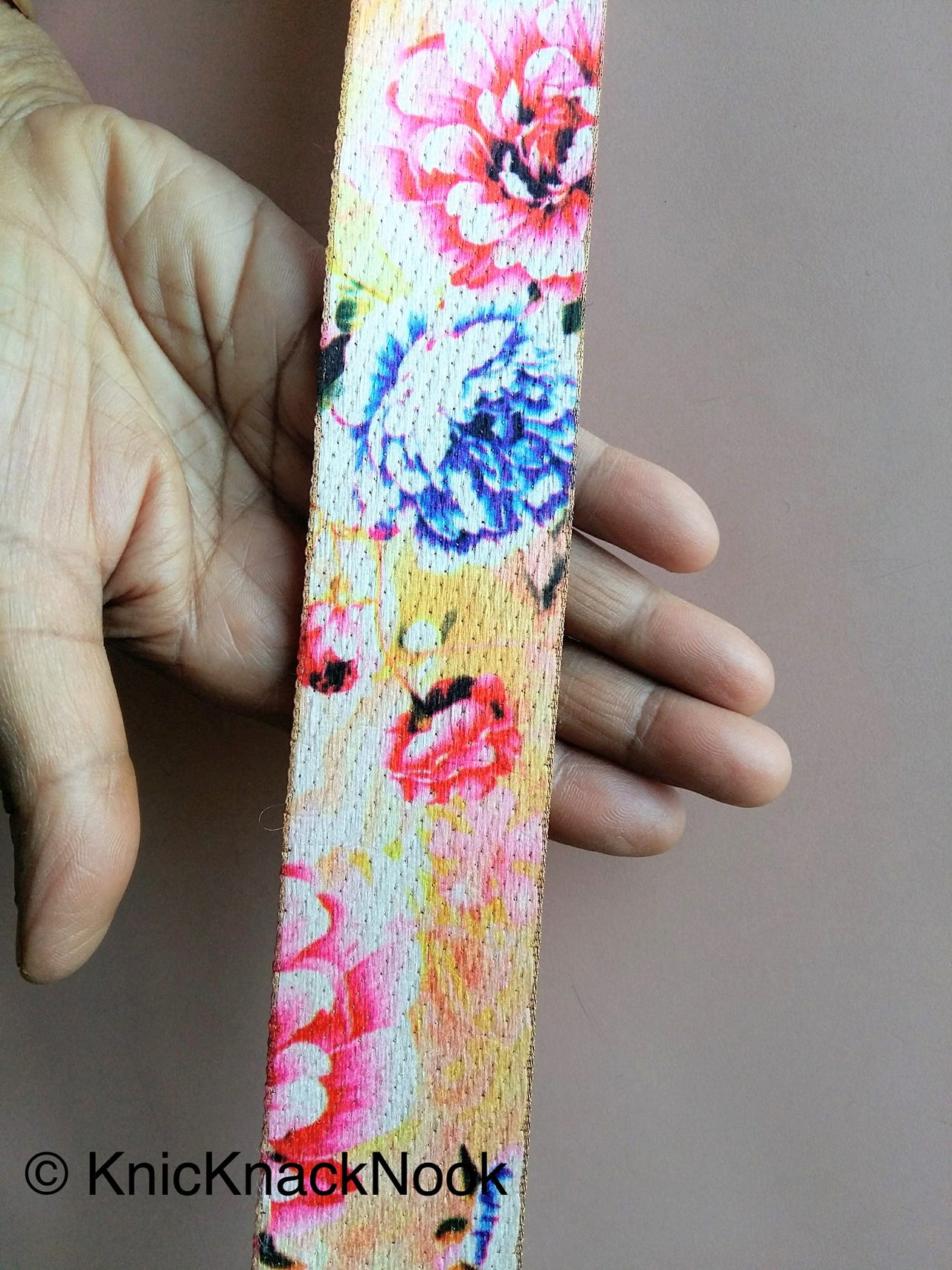 Wholesale Beige, Pink, Blue and Brown Print Floral Fabric Trim