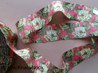 Thumbnail for Wholesale Coral Pink And Green Bhagalpuri Silk Fabric Trim Floral Designs, Approx. 40mm - 200317L28