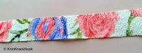 Thumbnail for Beige, Red, Green And Blue Floral Net Lace Trim Ribbon 30mm wide - 200317L24