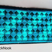 Thumbnail for Green / Blue Embroidered Chequered Trim, Approx. 60mm Wide - 200317L473 / 74