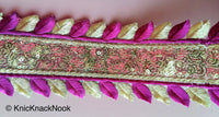 Thumbnail for Purple And Gold Silk Thread Embroidery With Gold Sequins, One Yard Lace Silk Trim, Approx. 64mm Wide