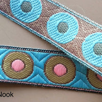 Thumbnail for Orange / Blue / Beige Embroidered Trim with Gold and Pink Circle Pattern, Approx. 30mm Wide - 200317L409/10/11