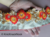 Thumbnail for Gold, Yellow And Red Indian Embroidery One Yard Flower Silk Trim