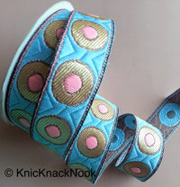 Thumbnail for Orange / Blue / Beige Embroidered Trim with Gold and Pink Circle Pattern, Approx. 30mm Wide - 200317L409/10/11