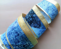 Thumbnail for Blue And Gold Fabric Trim With Floral Design, Digital Print Trim Border - 200317L407