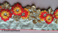 Thumbnail for Gold, Yellow And Red Indian Embroidery One Yard Flower Silk Trim