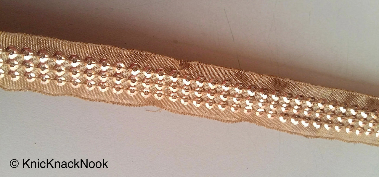 Blue / Brown / Pink Sheer Fabric Lace Trim With Sequins, Approx. 15 mm wide - 200317L338/39/40