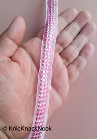 Thumbnail for Blue / Brown / Pink Sheer Fabric Lace Trim With Sequins, Approx. 15 mm wide - 200317L338/39/40