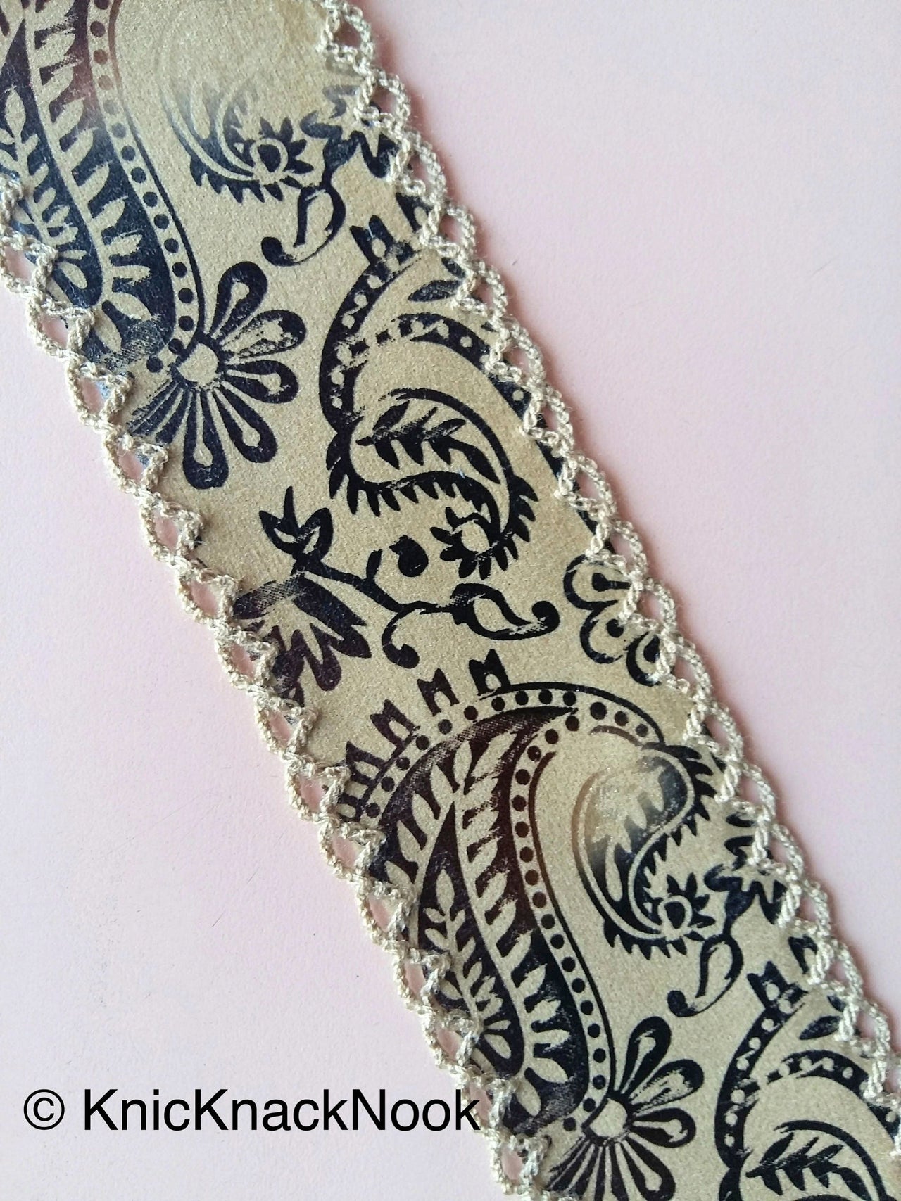 Brown Soft Fabric Trim With Paisley Design Prints, Approx. 44mm Wide - 200317L140