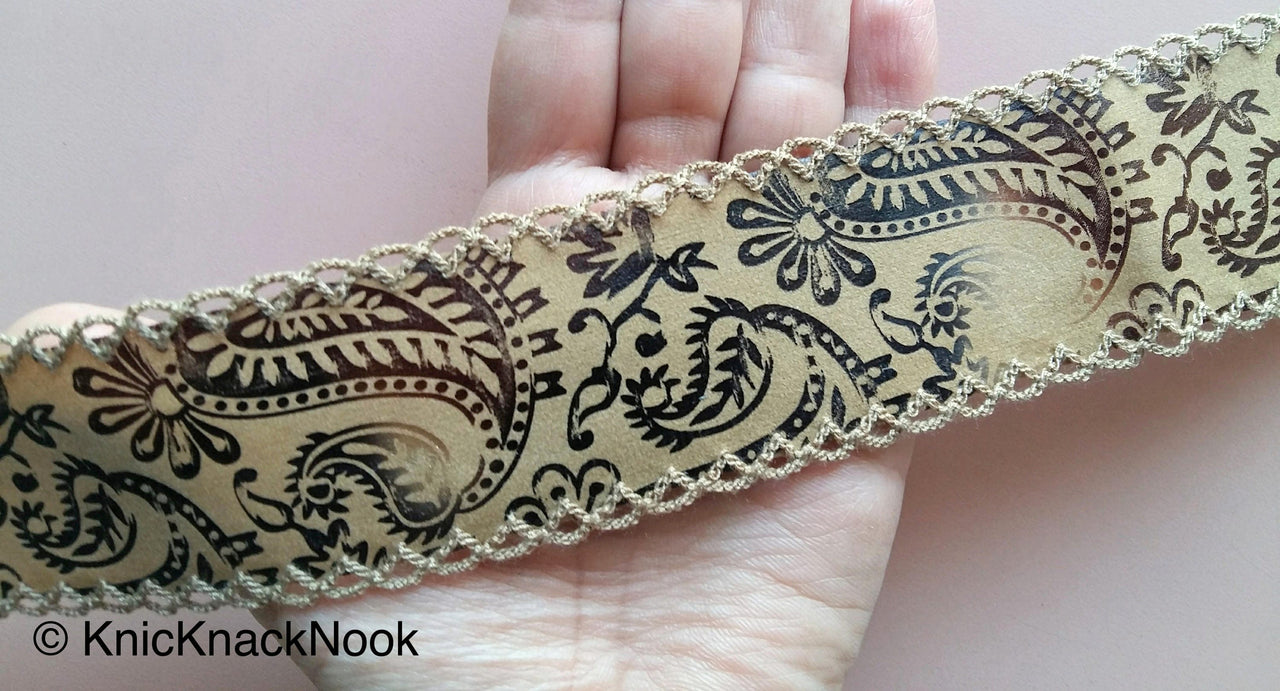 Brown Soft Fabric Trim With Paisley Design Prints, Approx. 44mm Wide - 200317L140