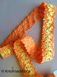 Thumbnail for Green / Orange And Yellow Floral Velvet Trim Ribbon With Wood Beads, Approx. 45mm Wide - 200317L136 / 37