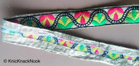 Thumbnail for Gold Shimmer Fabric Trim With Yellow, Green, Pink And Black Floral Embroidery