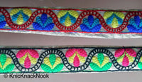 Thumbnail for Gold Shimmer Fabric Trim With Yellow, Green, Pink And Black Floral Embroidery